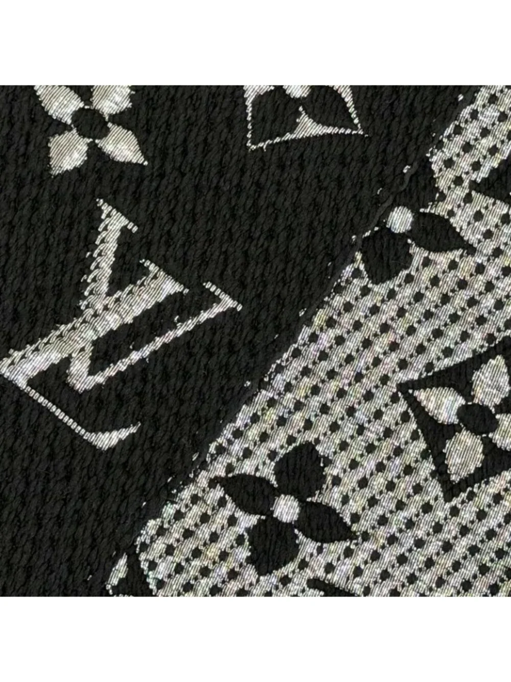 Louis Vuitton Logomania Scarf Shine Wool Silk Monogram Fringe Black